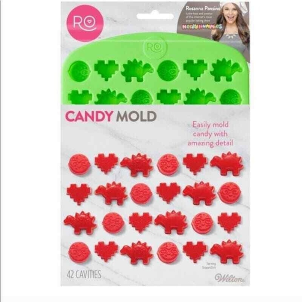 Wilton Candy Mold Rosanna Pansino Nerd Heart Dinosaur Silicone Tray NWT 48Cavity